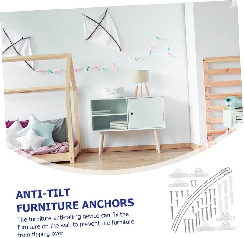 3 Sets White Stainless Steel Furniture Safety Straps Anti Tip Anchors for Cabinets Dressers - Image 3