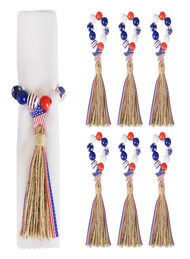 APTWOW 4th of July Patriotic Napkin Rings Set of 6, Wooden Bead Napkin Holder for 250th Anniversary Independence Day Napkin Ring America Napkin Ring for Dining Table Decor - Image 1