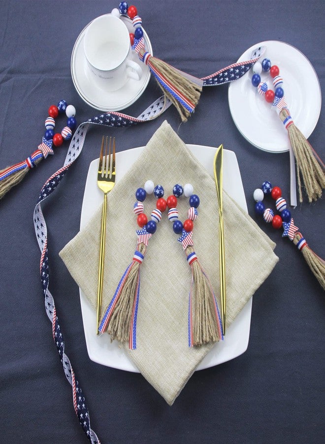 APTWOW 4th of July Patriotic Napkin Rings Set of 6, Wooden Bead Napkin Holder for 250th Anniversary Independence Day Napkin Ring America Napkin Ring for Dining Table Decor - Image 5