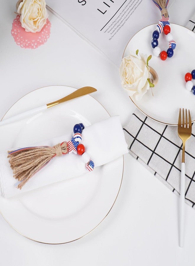 APTWOW 4th of July Patriotic Napkin Rings Set of 6, Wooden Bead Napkin Holder for 250th Anniversary Independence Day Napkin Ring America Napkin Ring for Dining Table Decor - Image 4