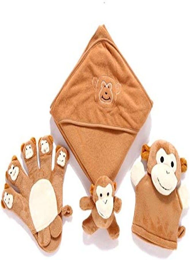 CONNECTWIDE Premium Extra Soft Cartoon Animal Shape Hooded Bamboo Baby Bath Towel Set Baby Shower Gift Set (4 Pcs Set) (Beige) - Image 1