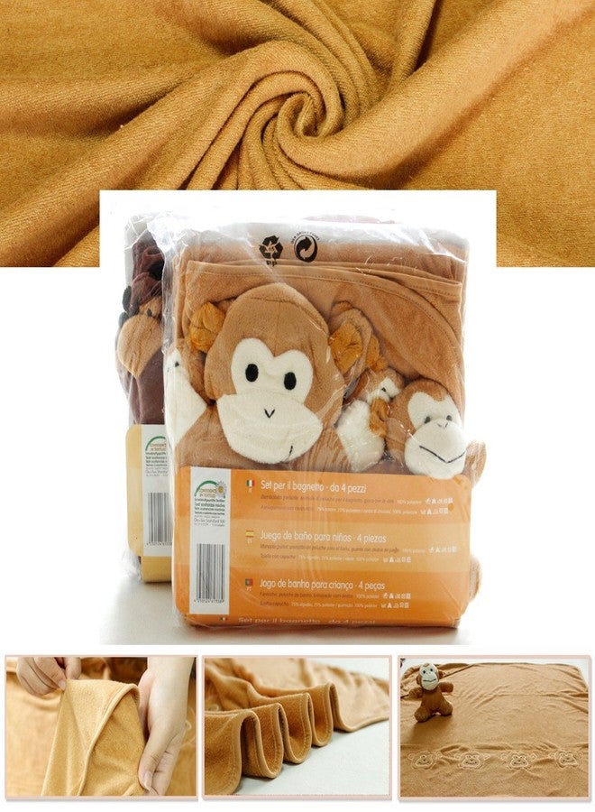 CONNECTWIDE Premium Extra Soft Cartoon Animal Shape Hooded Bamboo Baby Bath Towel Set Baby Shower Gift Set (4 Pcs Set) (Beige) - Image 5