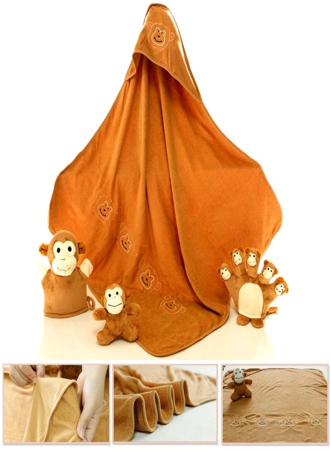 CONNECTWIDE Premium Extra Soft Cartoon Animal Shape Hooded Bamboo Baby Bath Towel Set Baby Shower Gift Set (4 Pcs Set) (Beige) - Image 2