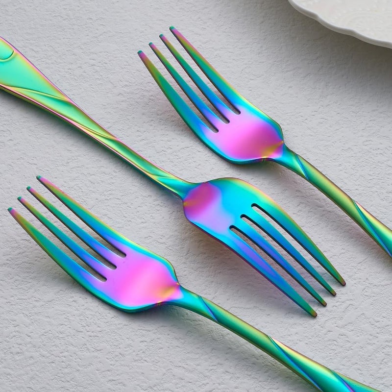Seeshine Rainbow Salad Fork Set, 6.9-inch Stainless Steel Dessert Forks, 6-Piece Shiny Metal Small Cake Fork, Iridescent Silverware Set, Dishwasher Safe - Image 5