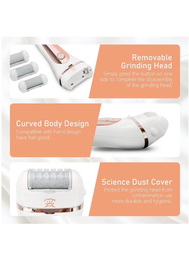 Arabest Electric Foot Callus Remover Kit, Rechargeable Waterproof Foot Scrubber with LED Light Battery Display, Pedicure Tools with 3 Roller Heads 2 Speed for Remove Cracked Heels Calluses Hard Skin  - Image 2