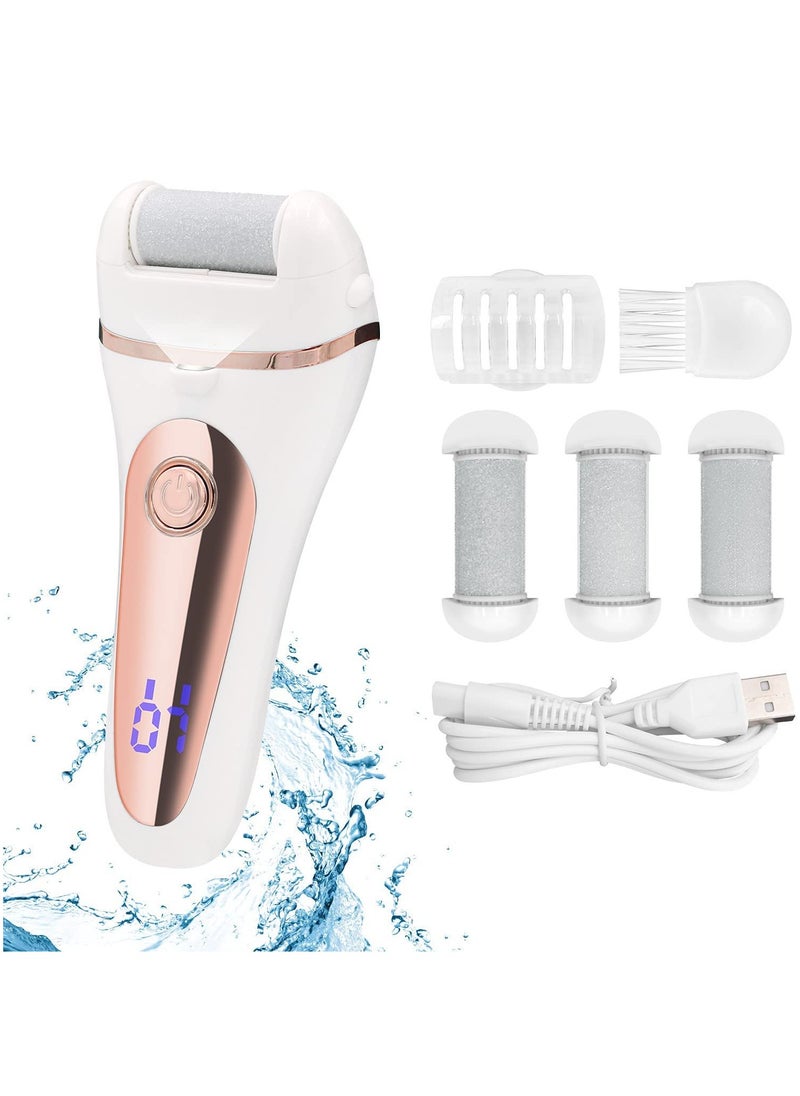 Arabest Electric Foot Callus Remover Kit, Rechargeable Waterproof Foot Scrubber with LED Light Battery Display, Pedicure Tools with 3 Roller Heads 2 Speed for Remove Cracked Heels Calluses Hard Skin  - Image 1
