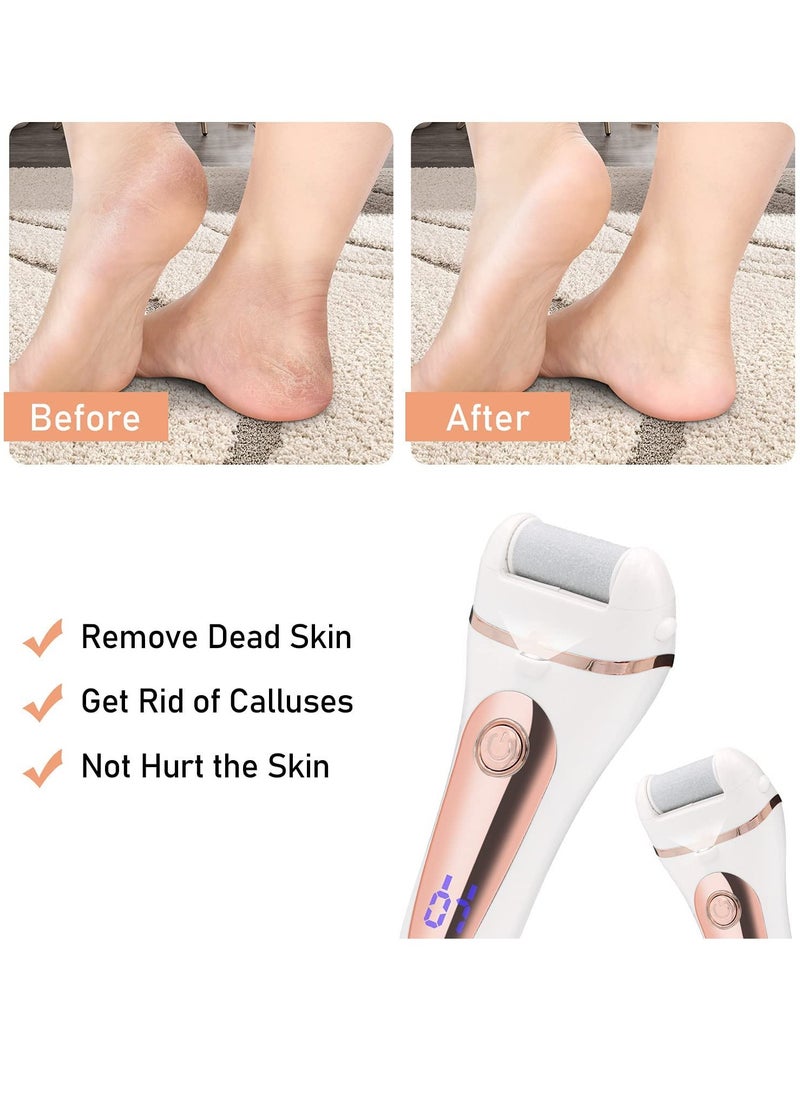 Arabest Electric Foot Callus Remover Kit, Rechargeable Waterproof Foot Scrubber with LED Light Battery Display, Pedicure Tools with 3 Roller Heads 2 Speed for Remove Cracked Heels Calluses Hard Skin  - Image 3