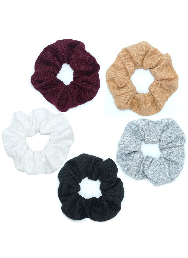 Funlovin - Scrunchies Hair Ties Soft Knitted Hair Bands Hair Scrunchie Holder Ponytail Scrunchy Hair Elastic for Women Ladies Cotton Scrunchy Medium Hair Accessories BlackWhiteGreyBeigeRed Soft Knitted - Image 1