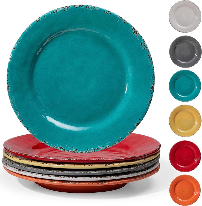 ZAROCRUS Rustic Melamine Dinner Plates 11 inch Melamine Plates Set of 6 Large SaladDessert Plates Unbreakable Colorful Serving Dishes Set for Indoor and Outdoor Assorted Color - Image 1
