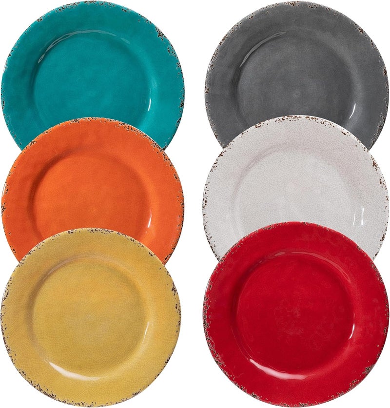 ZAROCRUS Rustic Melamine Dinner Plates 11 inch Melamine Plates Set of 6 Large SaladDessert Plates Unbreakable Colorful Serving Dishes Set for Indoor and Outdoor Assorted Color - Image 2