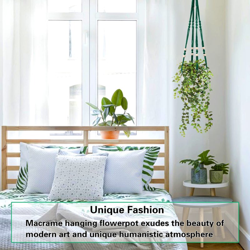 Augshy Macrame Plant Hangers Dark Green Hanging Planters For Indoor Outdoor Home Decor  Hanging Plant Holder No Tassels Set Of 2 With 4 Hooks - Image 5