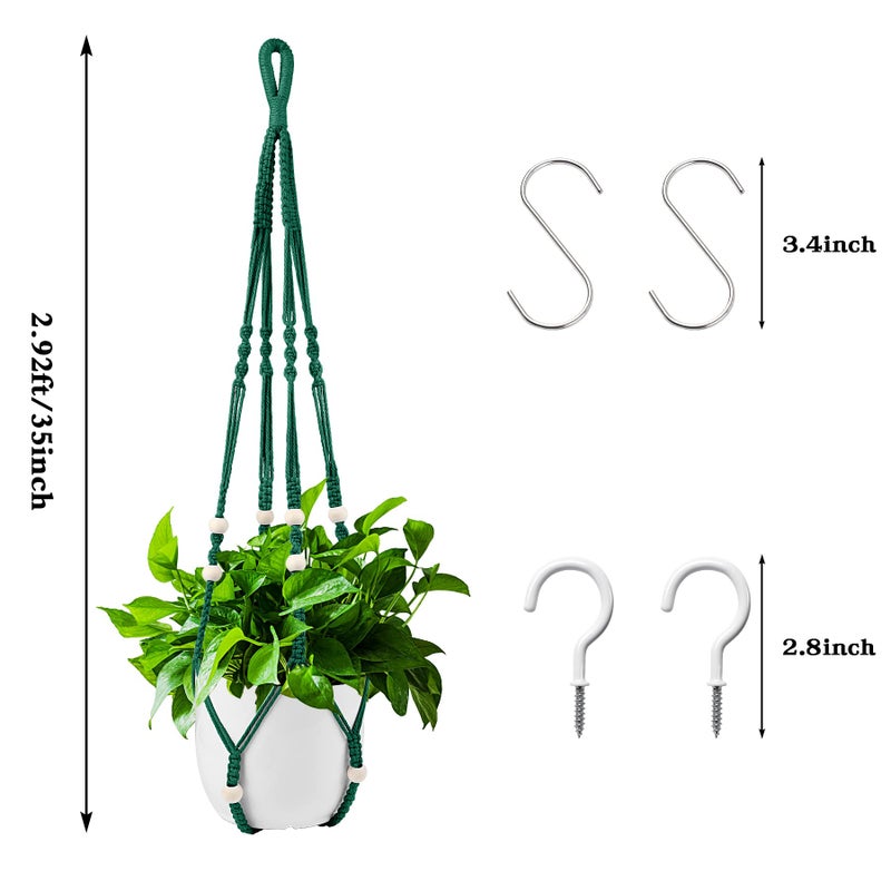 Augshy Macrame Plant Hangers Dark Green Hanging Planters For Indoor Outdoor Home Decor  Hanging Plant Holder No Tassels Set Of 2 With 4 Hooks - Image 2