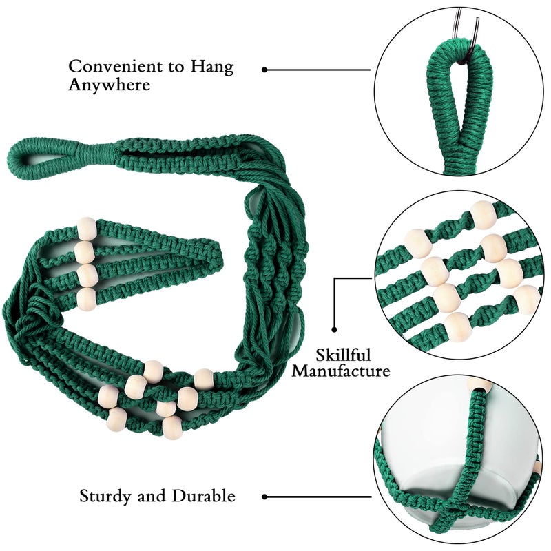 Augshy Macrame Plant Hangers Dark Green Hanging Planters For Indoor Outdoor Home Decor  Hanging Plant Holder No Tassels Set Of 2 With 4 Hooks - Image 3