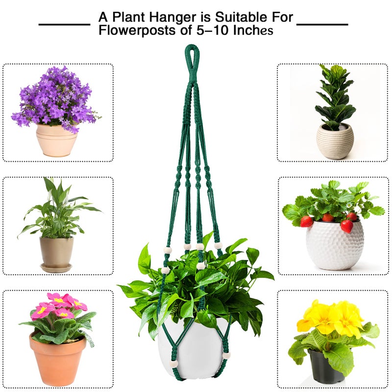 Augshy Macrame Plant Hangers Dark Green Hanging Planters For Indoor Outdoor Home Decor  Hanging Plant Holder No Tassels Set Of 2 With 4 Hooks - Image 4