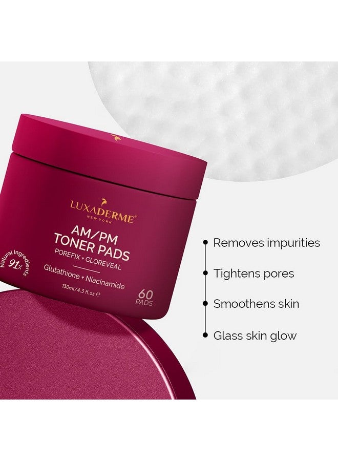 LuxaDerme Am/Pm Toner Pads - Remove Impurities, Tighten Pores, Smoothes Skin, Achieve Korean Glass Skin Glow, 91% Natural Ingredients With Birch Juice, Niacinamide & Astaxanthin - 60 Pads  - Image 3