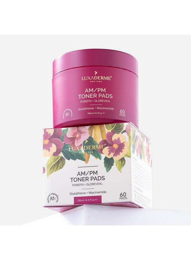 LuxaDerme Am/Pm Toner Pads - Remove Impurities, Tighten Pores, Smoothes Skin, Achieve Korean Glass Skin Glow, 91% Natural Ingredients With Birch Juice, Niacinamide & Astaxanthin - 60 Pads  - Image 1