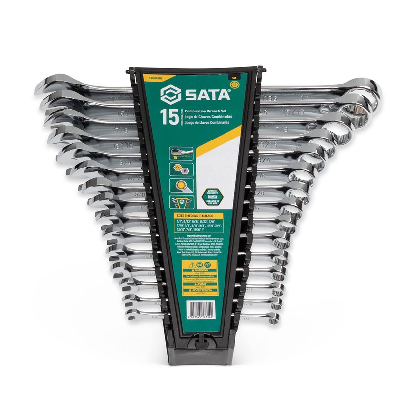 SATA 15 Piece 12 Point Combination Wrench Set SAE sizes 14 1 Off Corner Loading ST08411G