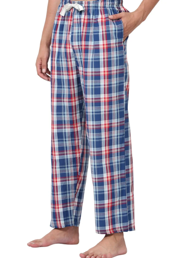 victor and jane Men's Cotton Pyjama Sets with Round Neck T-shirt in Royal Blue and Woven long pants