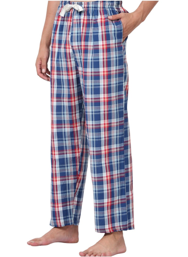 victor and jane Men's Cotton Pyjama Sets with Round Neck T-shirt in Royal Blue and Woven long pants  - Image 5