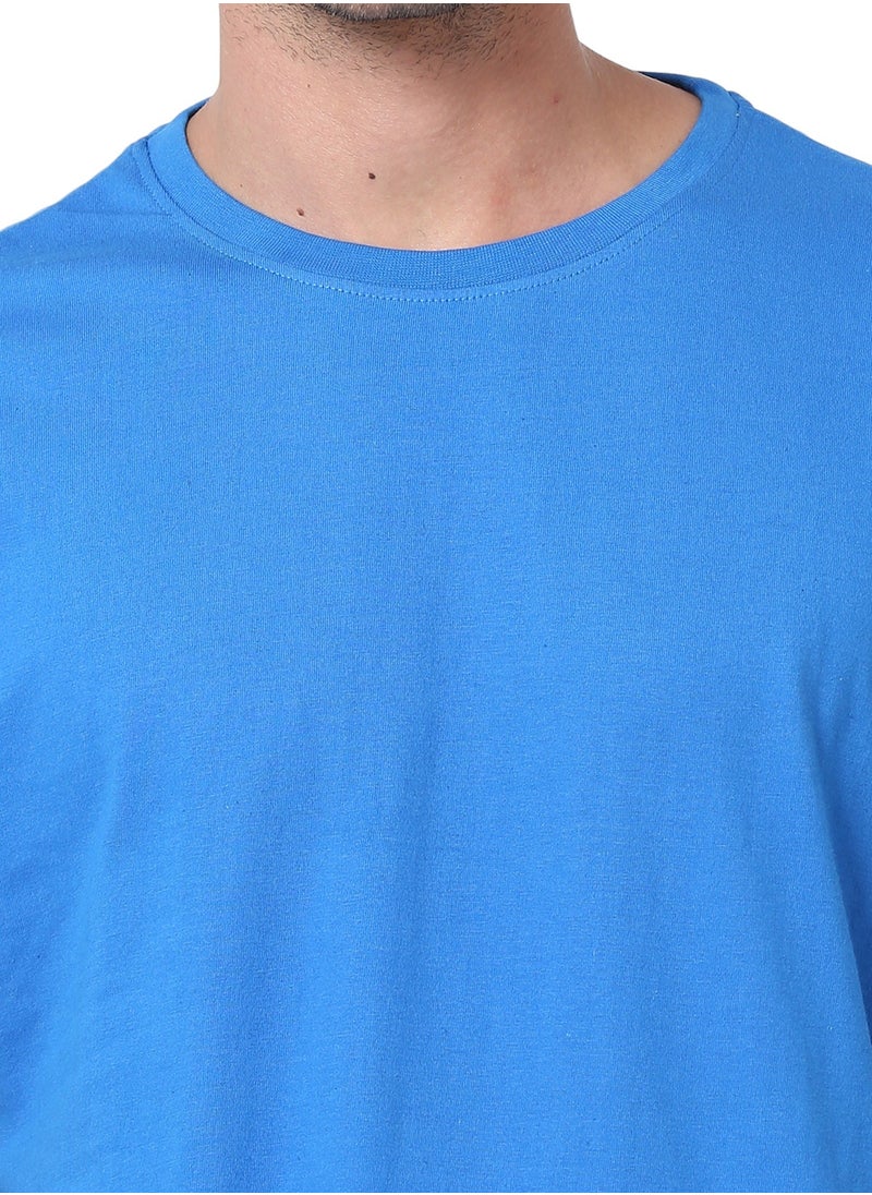 victor and jane Men's Cotton Pyjama Sets with Round Neck T-shirt in Royal Blue and Woven long pants  - Image 4