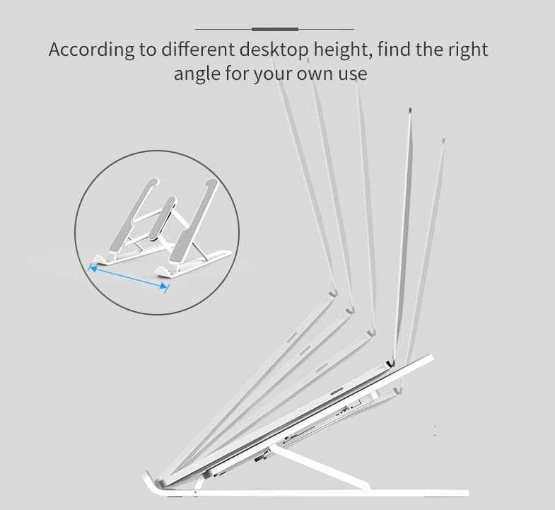Leeonz Laptop Stand Portable Laptop Stand for Desk 6Levels Adjustable Ventilated Cooling Computer Notebook Stand Riser Folding Portable Office Holder Cooling Bracket Laptop Grey - Image 4