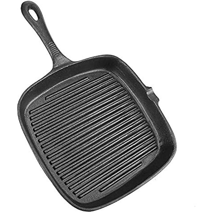 جي كيه شواية حديد زهر غير لاصقة، مقلاة شواء، موقد مربع، مقلاة شديدة التحمل، سوداء، مربعة متبلة مسبقًا، مقاومة لفرن الغاز، بدون زيت، شواية مشوية على الفحم، شواء على الفحم، قلي شرائح اللحم - Image 2