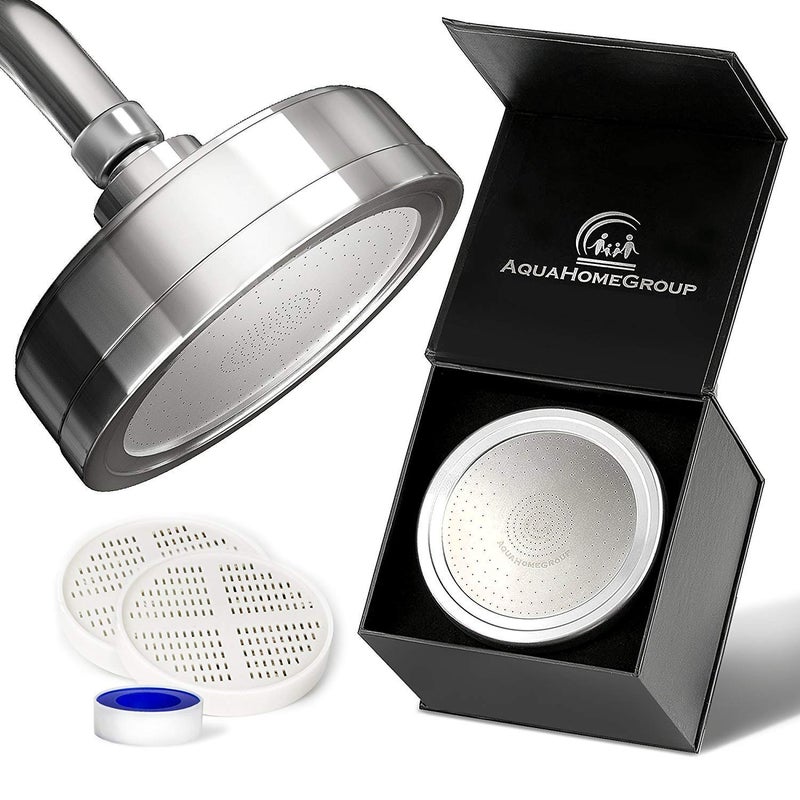 AquaHomeGroup Luxury Filtered Shower Head Metal 2 Cartridges Vitamin CEA 5 Shower Caps Reduses Chlorine Sediments Consistent Water Pressure Massage and SPA Effery Shower Head