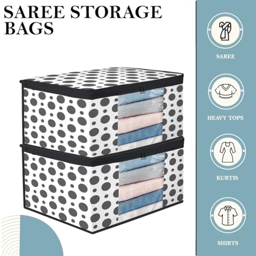 AARON INC Set of 2 Saree Cover Storage Bag for Clothes Zip Closure Saree Bags Wardrobe Organizer For Cloth Transparent Window Sadi Clothing Cover Wedding Lehenga Bag Multicolor Pack of 2 - Image 2