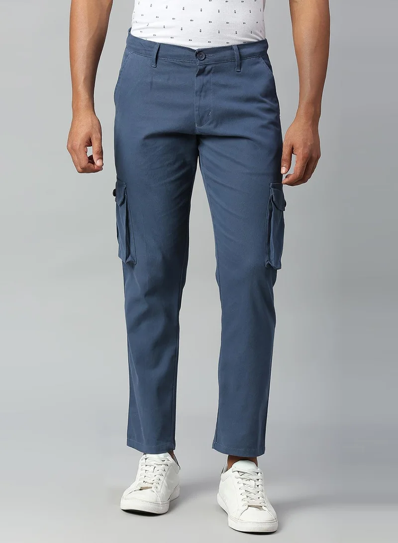 Dennis Lingo Men's Petrol Blue Tapered Fit Cargo Trousers - Casual, Full-Length
