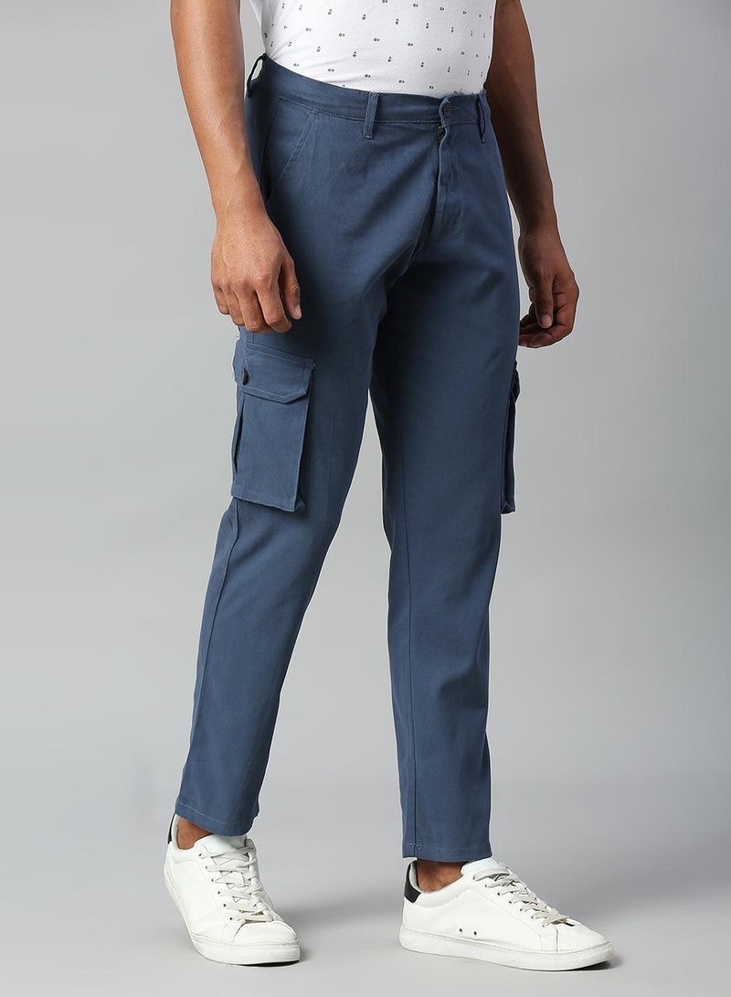 Dennis Lingo Men's Petrol Blue Tapered Fit Cargo Trousers - Casual, Full-Length  - Image 2