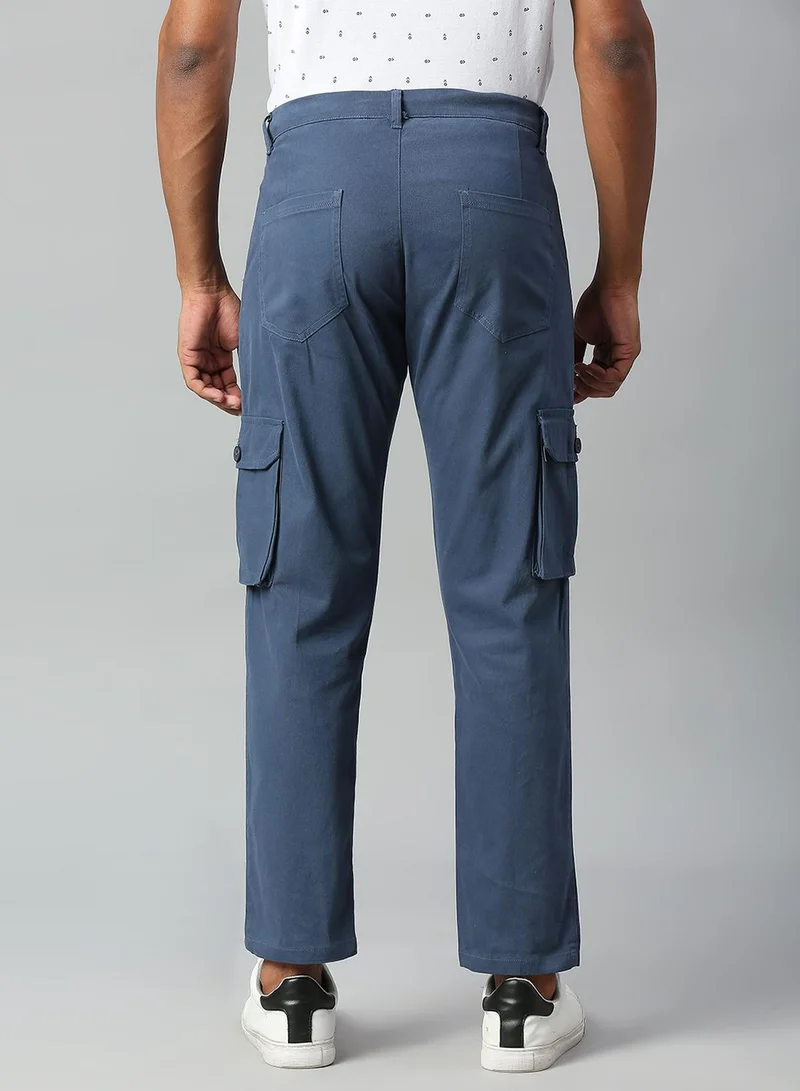 Dennis Lingo Men's Petrol Blue Tapered Fit Cargo Trousers - Casual, Full-Length