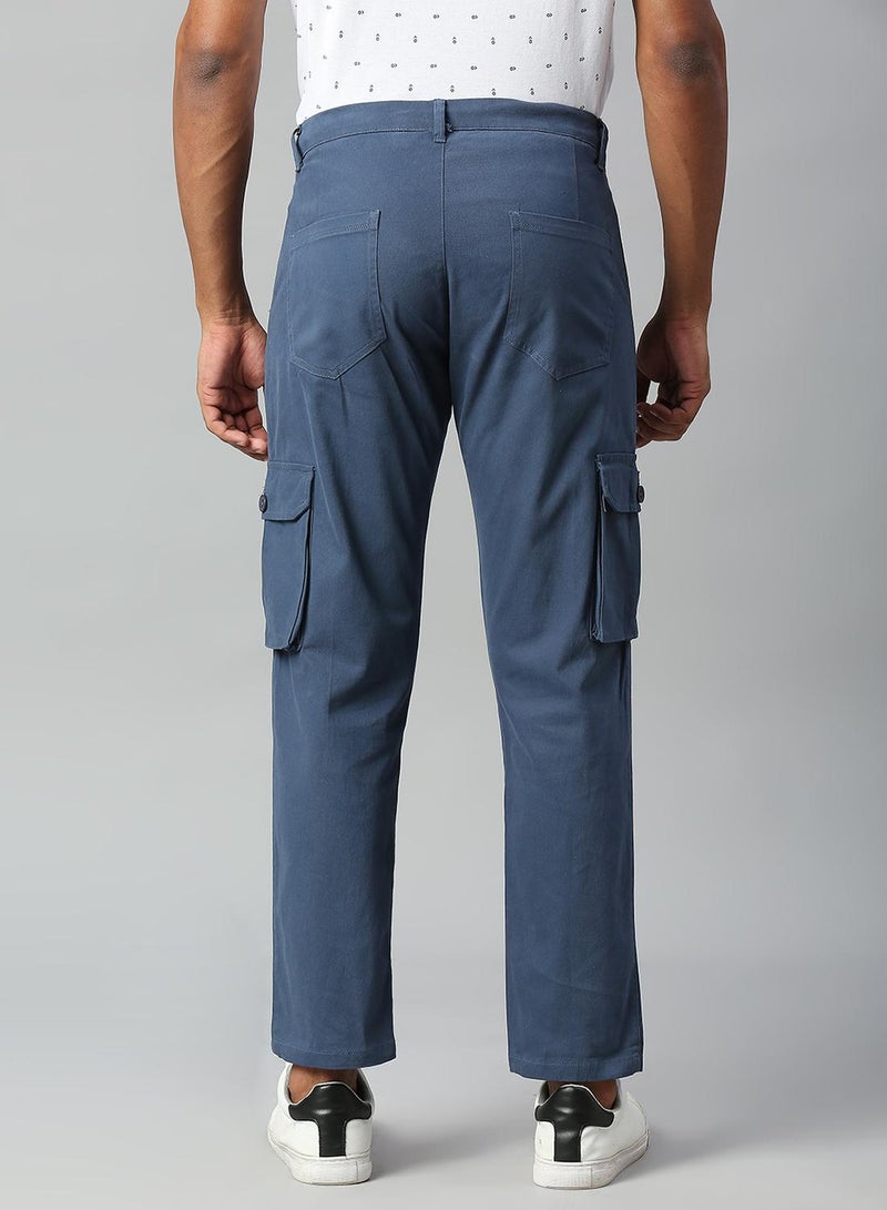 Dennis Lingo Men's Petrol Blue Tapered Fit Cargo Trousers - Casual, Full-Length  - Image 3