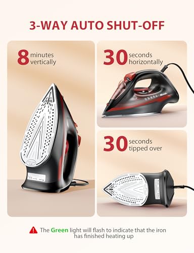 Sundu Steam Iron for Clothes with Rapid Heating Ceramic Coated Soleplate, 1500W with Precise Thermostat Dial, Self-Cleaning, Auto-Off, 15.21oz Water Tank for Home Clothes Ironing Use, Red - Image 5