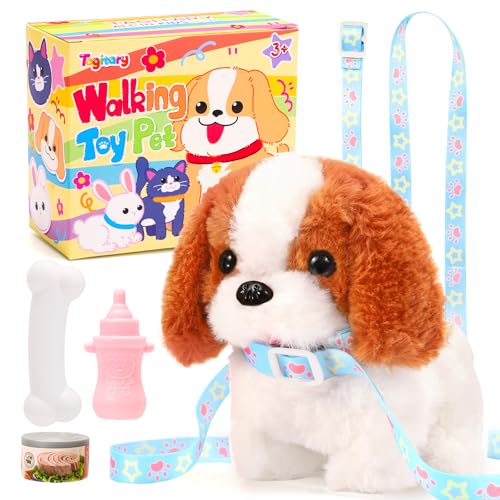 Tagitary Plush Toys Puppy Electronic Toy Walking and Barking DogsTail Wagging Fake Dog Interactive Dog Toy for Kids with LeashEaster Christmas Birthday Gift for Toddlers Kids - Image 1