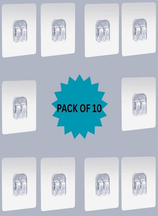 QEXLE Seamless Adhesive Wall Mount Holder–Transparent Heavy Duty Sticky Hooks for Kitchen, Bathroom, Living Room & Office–Damage-Free Organizer for Racks, Shelves, Towel Bars & Accessories-Pack of 10 - Image 2