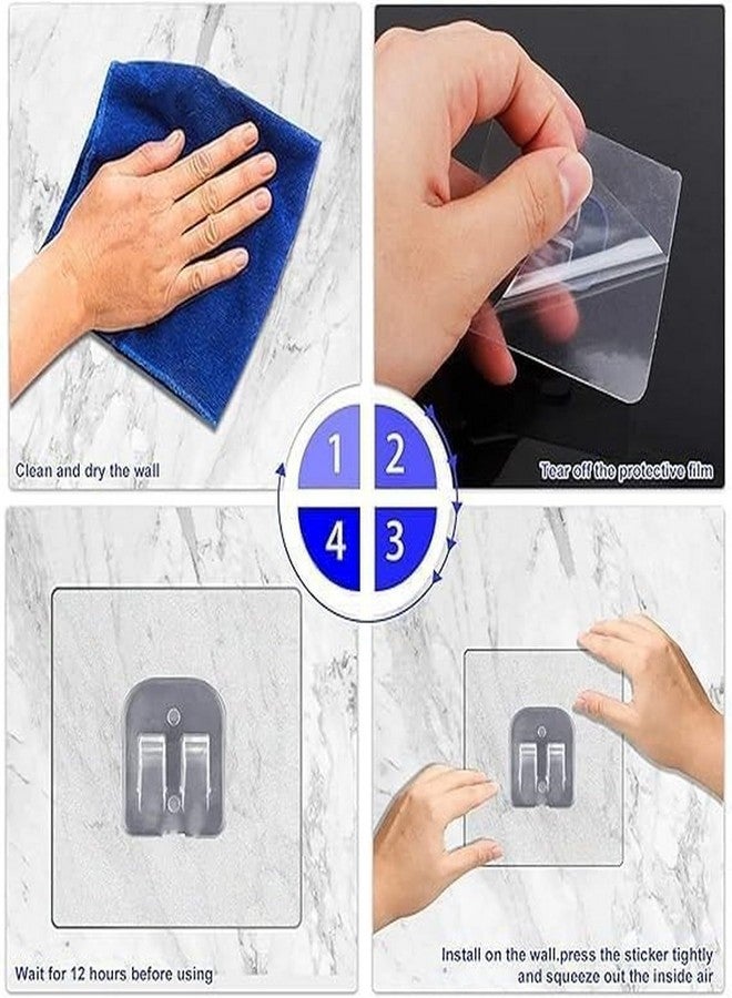 QEXLE Seamless Adhesive Wall Mount Holder–Transparent Heavy Duty Sticky Hooks for Kitchen, Bathroom, Living Room & Office–Damage-Free Organizer for Racks, Shelves, Towel Bars & Accessories-Pack of 10 - Image 4