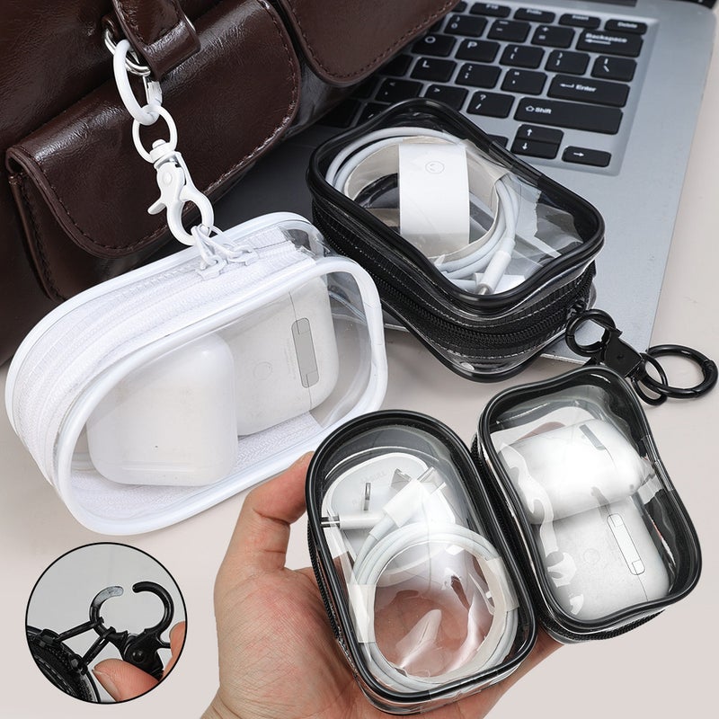 Data Cable Storage Bag - Earphone Coin Storage Pouches - Jewelry Organizer - for Charger, Gadget - Transparent, Portable, Thicken - Square/Round PVC Cosmetic Bags - Image 2