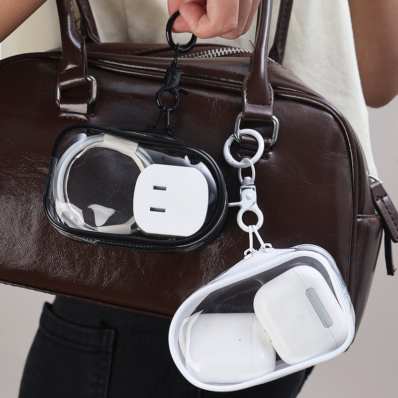Data Cable Storage Bag - Earphone Coin Storage Pouches - Jewelry Organizer - for Charger, Gadget - Transparent, Portable, Thicken - Square/Round PVC Cosmetic Bags - Image 3