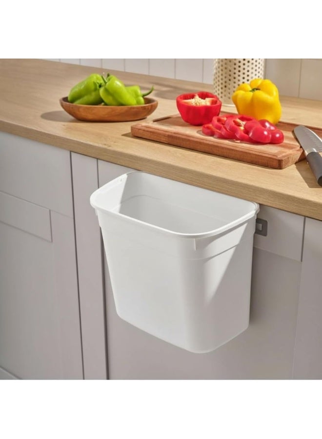 Dunya Plastik Hanging kitchen dustbin bucket 7 liter waste bin for cabinet doors space saving garbage container for food scraps & trash 27.8 x 17.8 x 23.3 cm white - Image 1