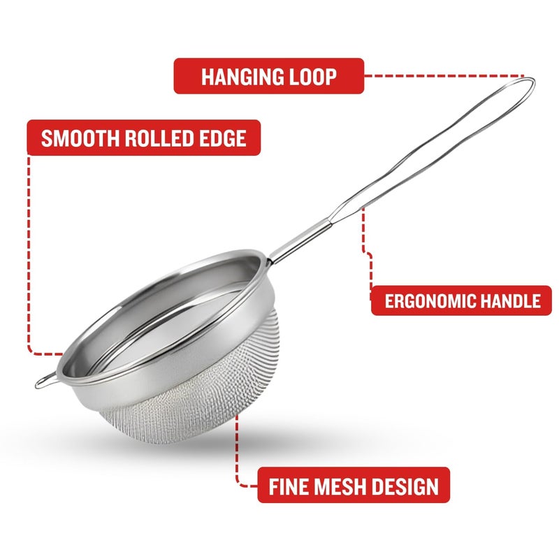 PLUMM Get Plumm Stainless Steel Strainer for Tea Pack of 2 Strainer for Kitchen Strainer for Tea Daily Use Strainer Tea and Coffee Strainer Chai Channi 2 Pcs 8cm 9cm  - Image 3