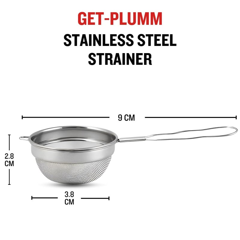 PLUMM Get Plumm Stainless Steel Strainer for Tea Pack of 2 Strainer for Kitchen Strainer for Tea Daily Use Strainer Tea and Coffee Strainer Chai Channi 2 Pcs 8cm 9cm  - Image 2