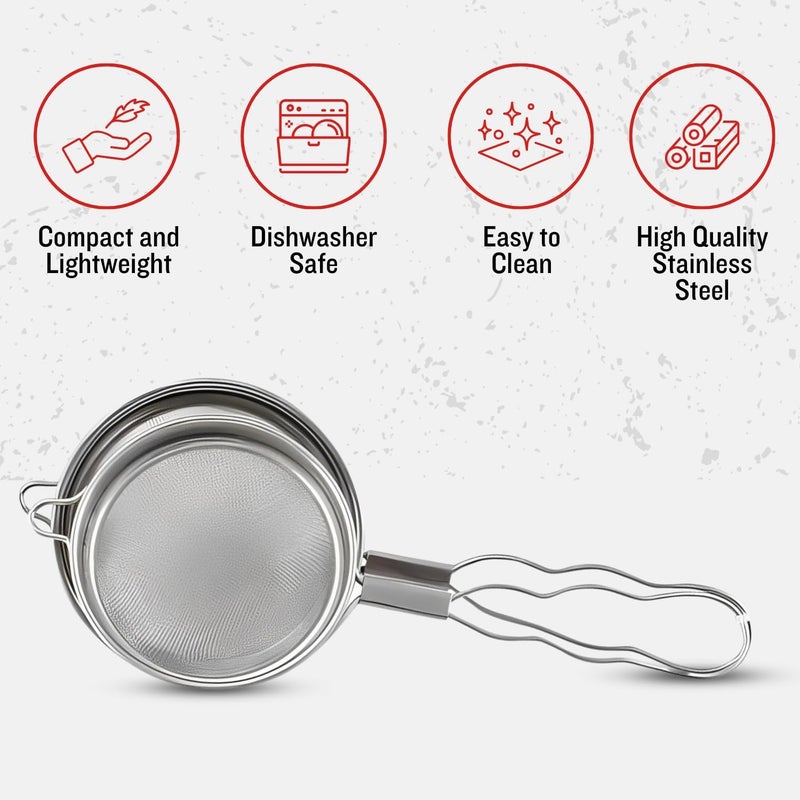 PLUMM Get Plumm Stainless Steel Strainer for Tea Pack of 2 Strainer for Kitchen Strainer for Tea Daily Use Strainer Tea and Coffee Strainer Chai Channi 2 Pcs 8cm 9cm  - Image 4