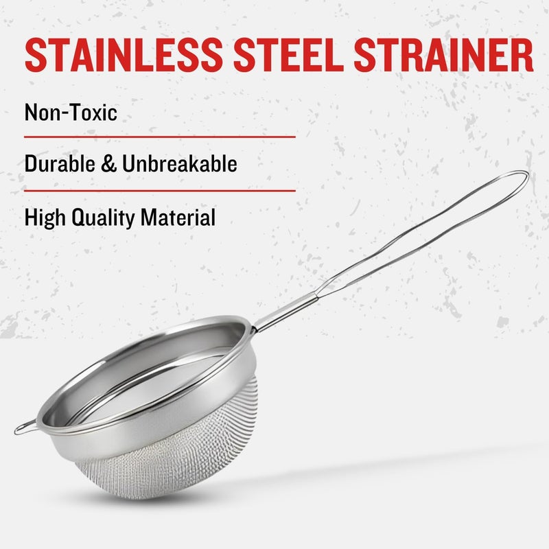 PLUMM Get Plumm Stainless Steel Strainer for Tea Pack of 2 Strainer for Kitchen Strainer for Tea Daily Use Strainer Tea and Coffee Strainer Chai Channi 2 Pcs 8cm 9cm  - Image 5