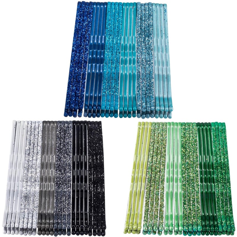 ANCIRS 72pcs Glittering Bobby Pins for Women Assorted Color Hair Styling Pins for Various Hairstyles Metal Invisible Hair Clips Barrettes Accessories for Girls Hair Grips Black White Green Blue