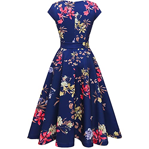 DRESSTELLS Cocktail Dresses, Women's Semi Formal Wedding Guest Floral Fancy Holiday Party Fit and Flare Aline Midi Evening Gowns Navy Flower 3XL - Image 4