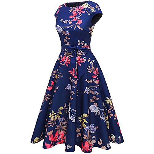 DRESSTELLS Cocktail Dresses, Women's Semi Formal Wedding Guest Floral Fancy Holiday Party Fit and Flare Aline Midi Evening Gowns Navy Flower 3XL - Image 3