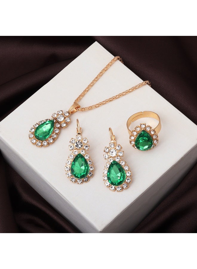 إينوشا طقم الزمرد الأخضر على الطراز القديم - مجموعة ثلاثية كاملة من القلادة المتدلية والأقراط الطويلة والخاتم الفاخر - Image 2