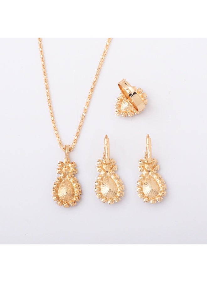 إينوشا طقم الزمرد الأخضر على الطراز القديم - مجموعة ثلاثية كاملة من القلادة المتدلية والأقراط الطويلة والخاتم الفاخر - Image 3