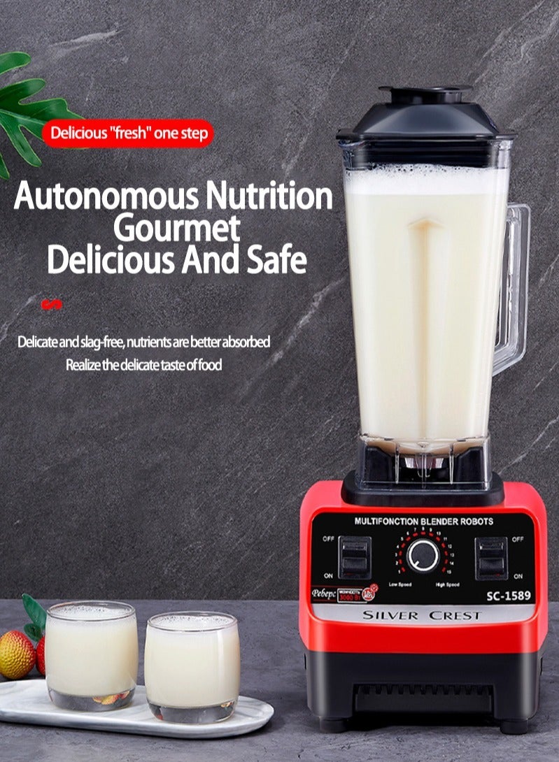 SILVER CREST 15-Speeds Multifunctional Electric Countertop Blender Double Cups Electric Ice Crusher 2.5L SC-1589 Black/Red - Image 2