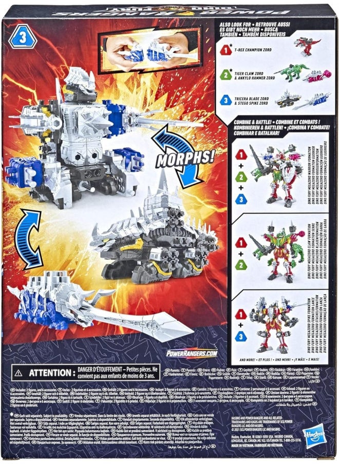 POWER RANGERS Power Rangers Dino Fury Blue Tricera Blade and Black Stego Spike Zord Toys for Kids Ages 4 and Up Zord Link Mix-and-Match Custom Build System  - Image 2